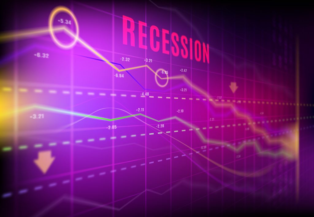 Recession indicated by line graph. Featured image for article about recession-proof careers